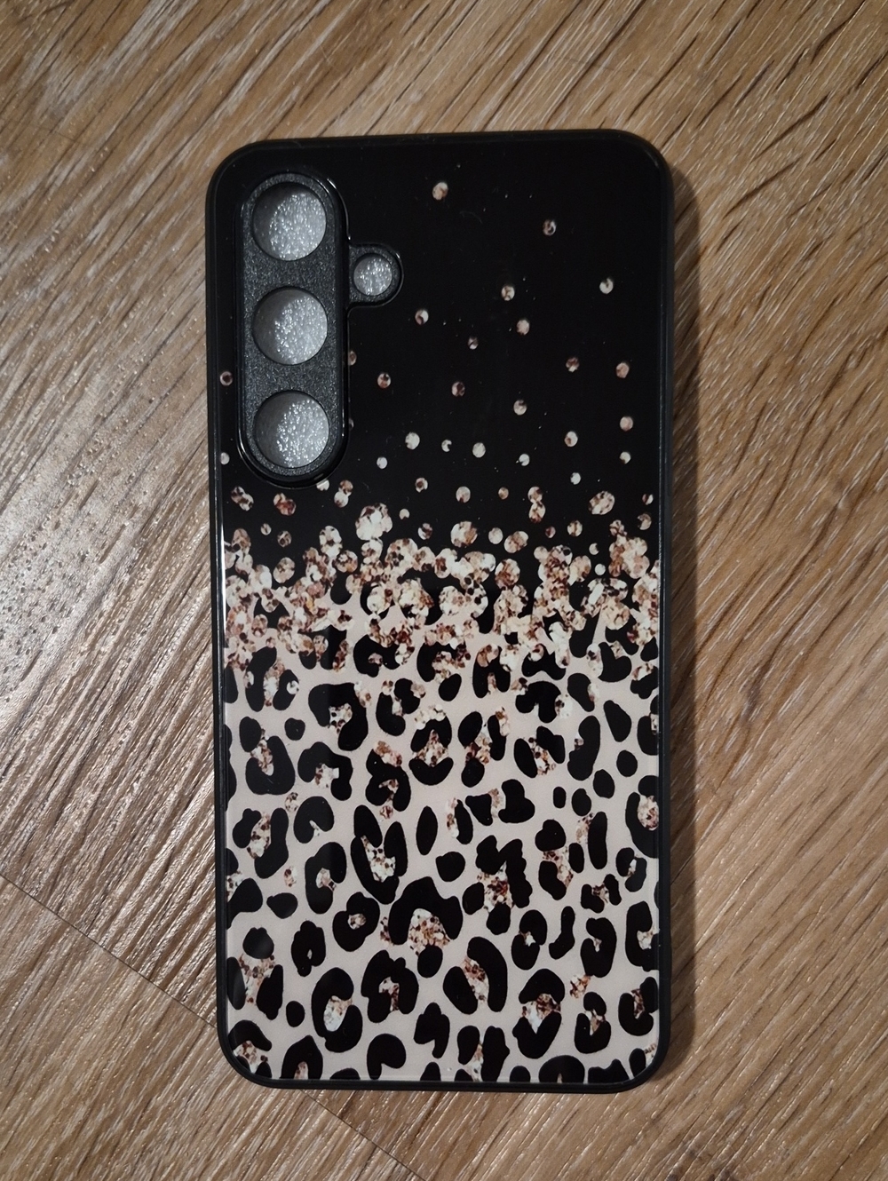 Glitter Leopard Print Phone Case in Black and Cream